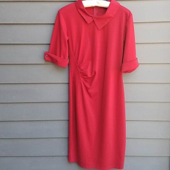 Retro LOOK!!  Oxiuly Red Short Sleeve Cotton Blend Dress size Medium - Picture 1 of 9